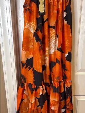 Bold Orange Floral Maxi Dress - Women